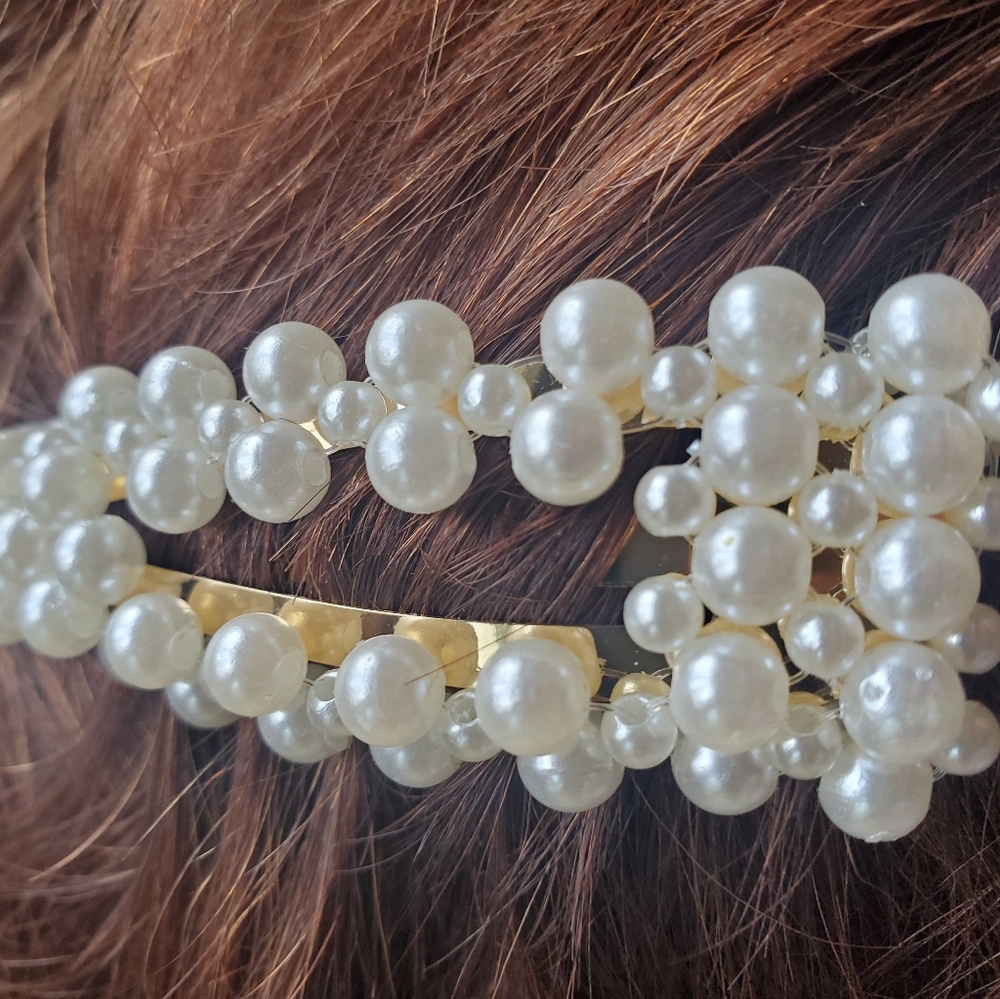 5/$15 XLarge Faux Pearl Hair Clip Barette Trendy